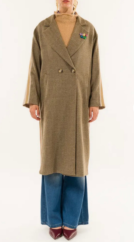 BLK30 KONTATTO•Cappotto bicolor con spilla