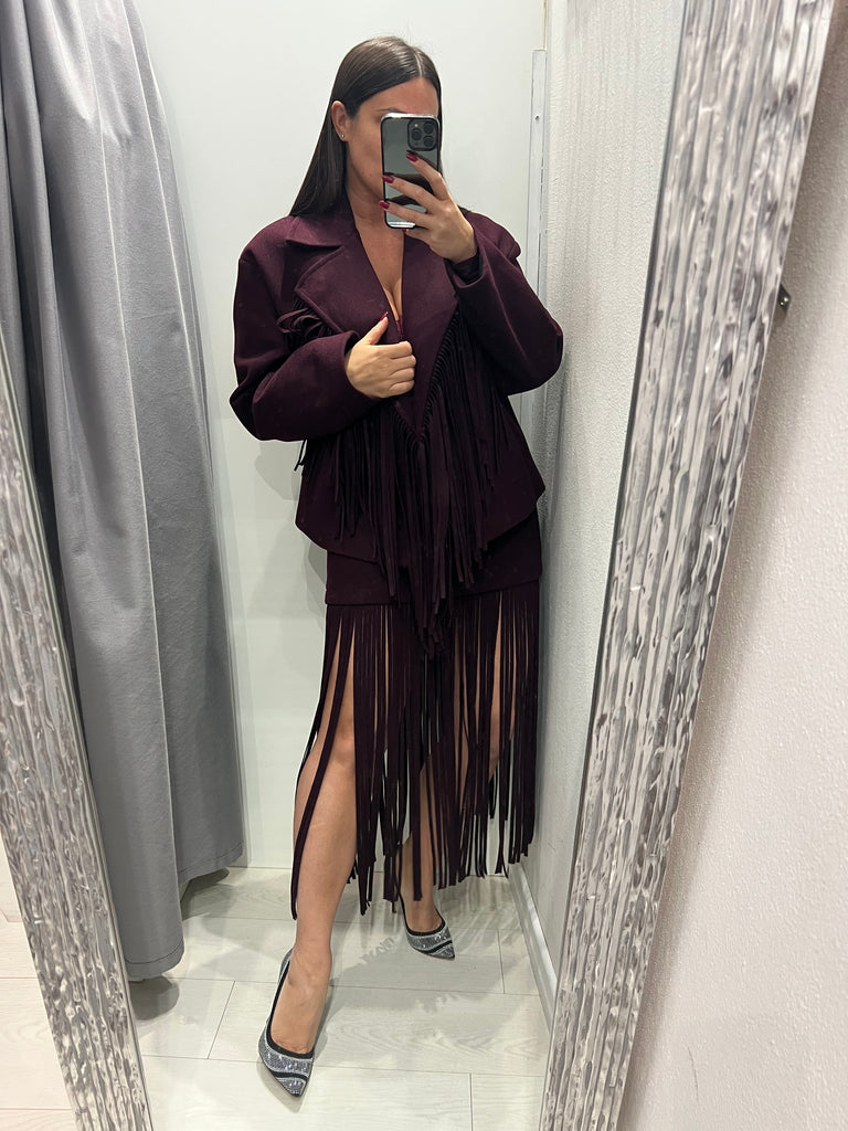 LUMINA•Gonna frange in panno Bordeaux