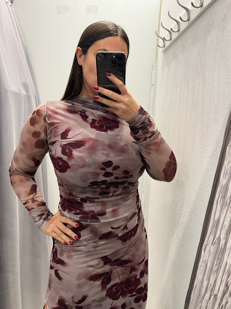 HaveOne•Maglia velata stampa bordeaux