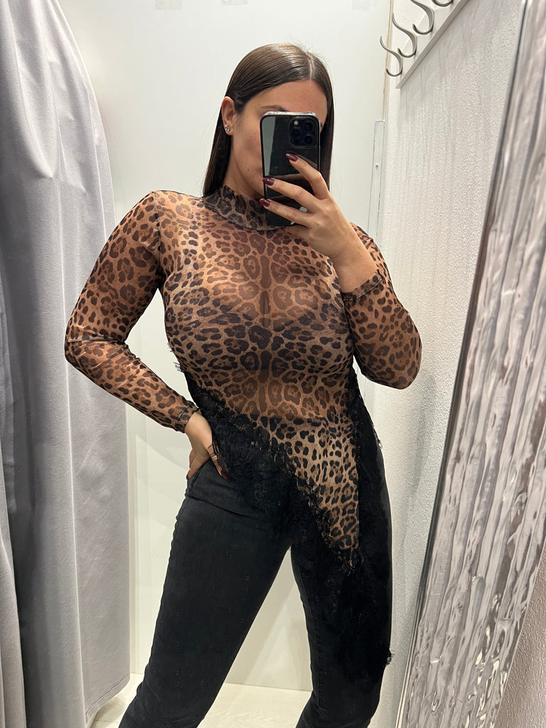 LUMINA•Maglia maculata asimmetrica pizzo