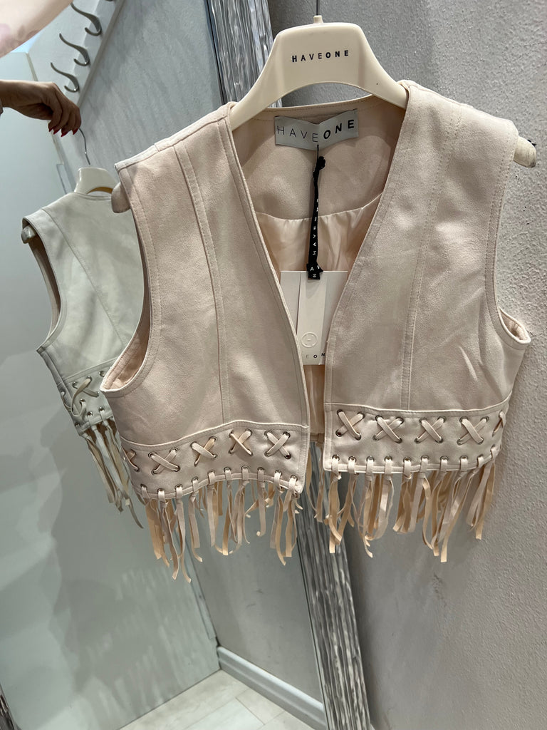 🚨HaveOne•Gilet scamosciato frange