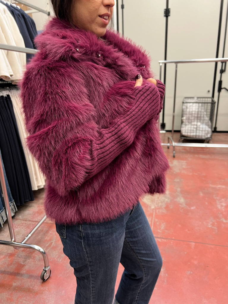 HaveOne•Ecopelliccia magenta manicotti in maglia