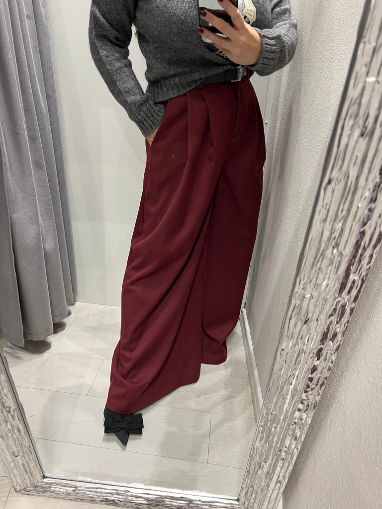 HaveOne•Pantalone palazzo ampio bordeaux