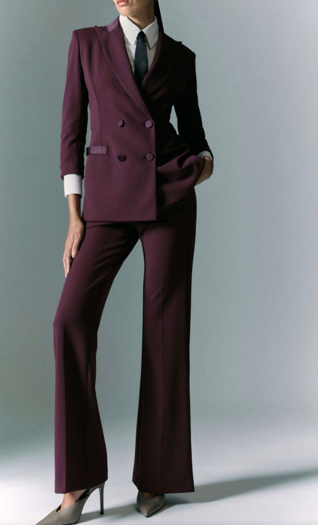 IMPERIAL•Pantalone flare con inserto in raso•Prugna