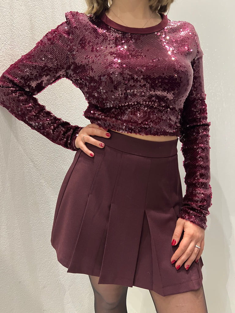 IMPERIAL•Maglia crop paillettes bordeaux