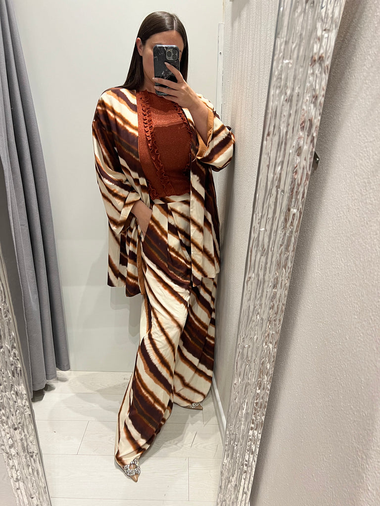 HaveOne•Casacca kimono stampa obliqua cioccolato