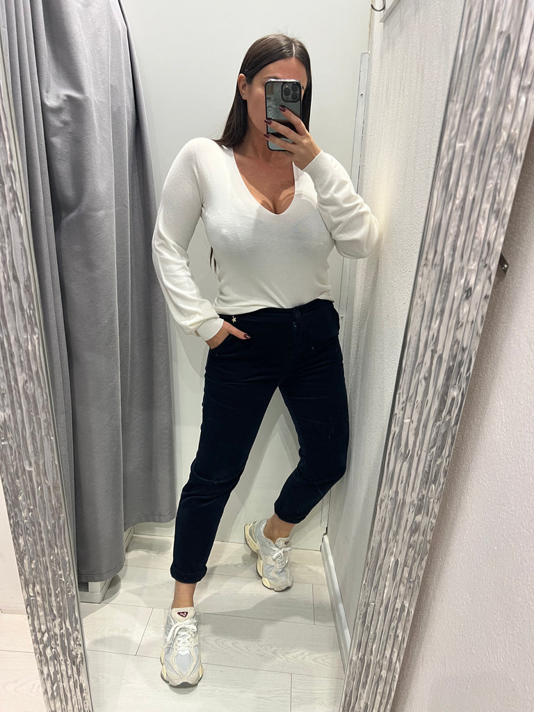 Souvenir•Pantalone microcostine in velluto blu