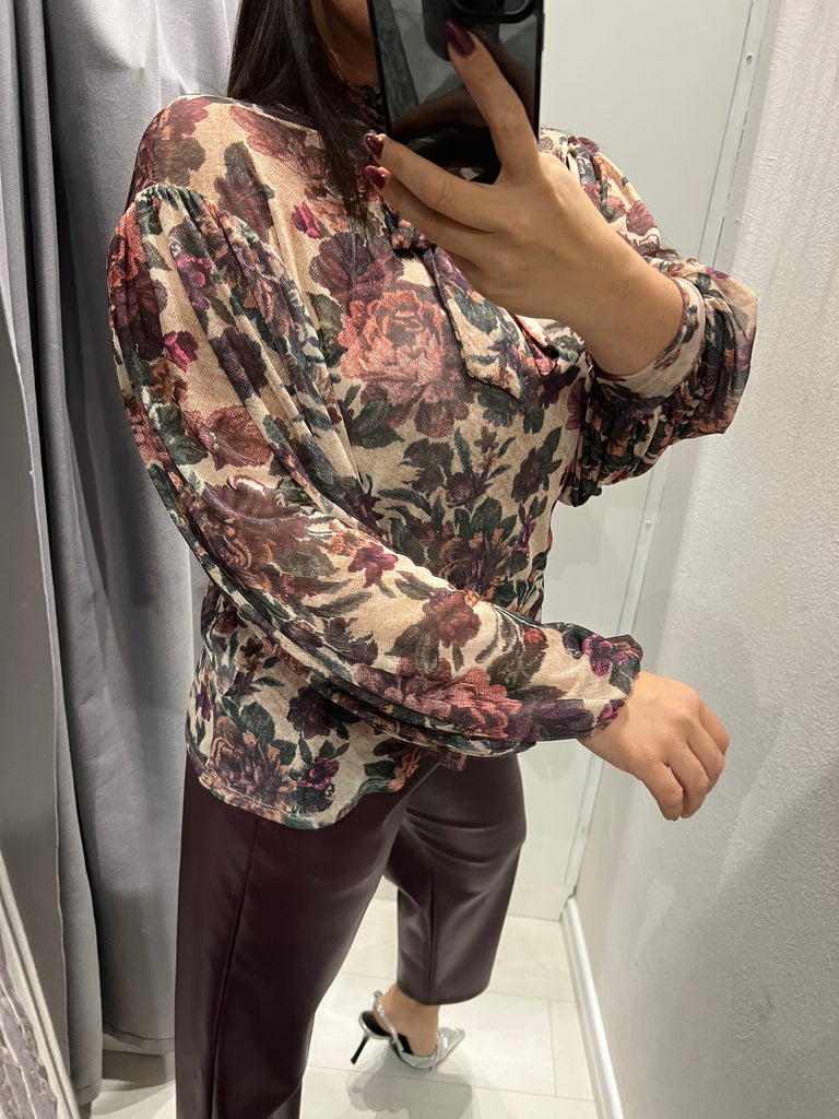 LUMINA•Camicia ampia stampa floreale base beige