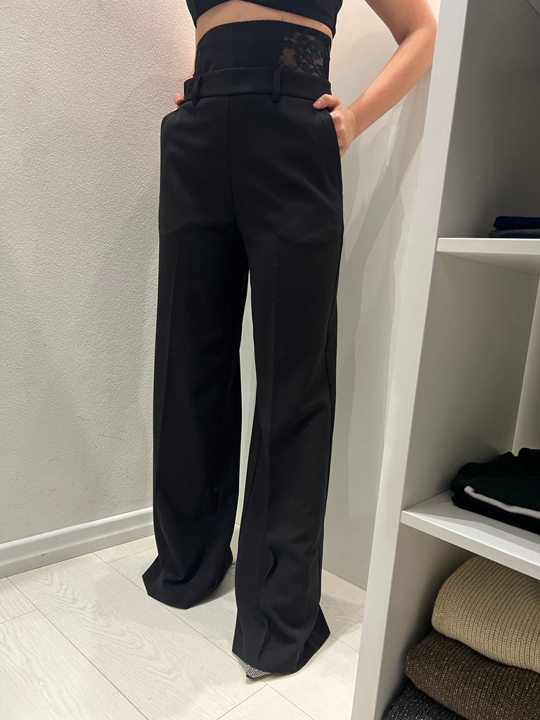 IMPERIAL•Pantalone palazzo nero fascia pizzo Garçon