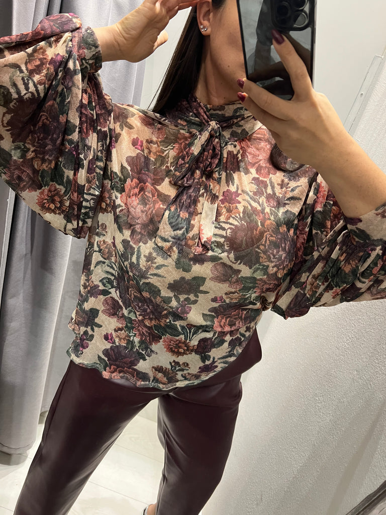 LUMINA•Camicia ampia stampa floreale base beige