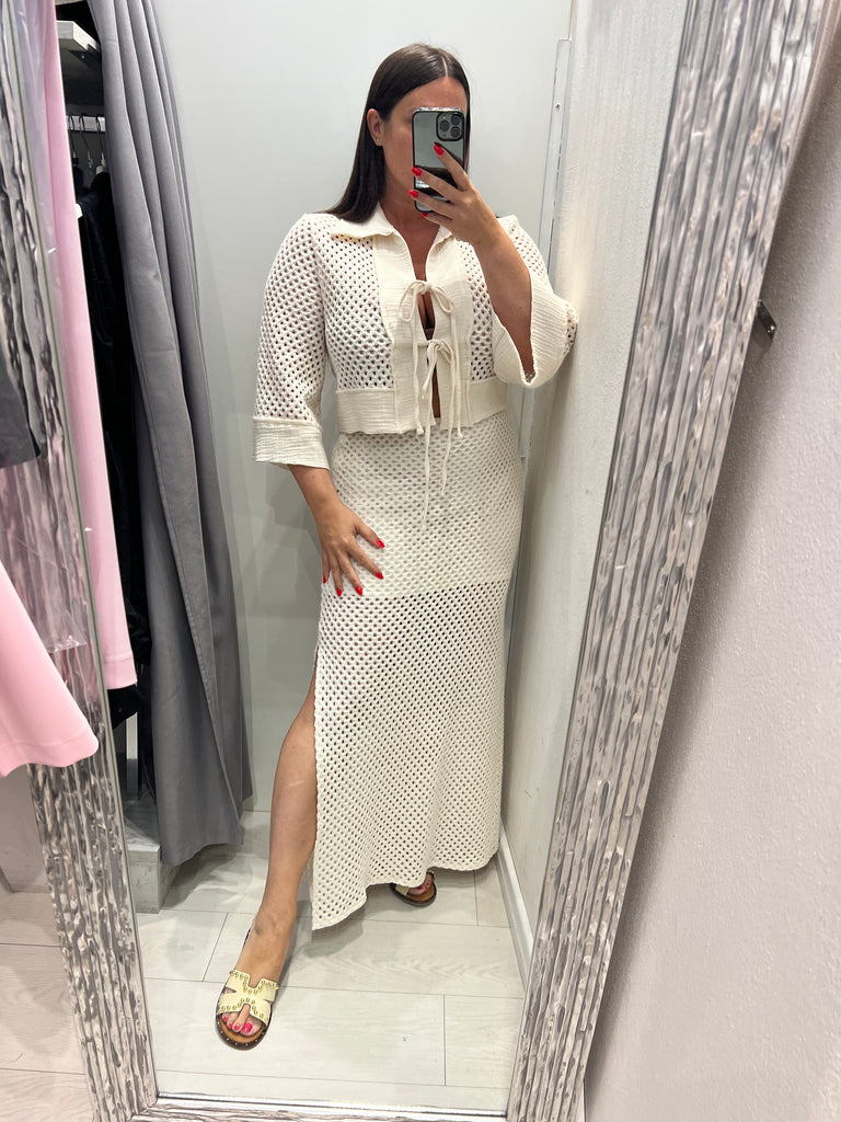 🚨HaveOne•Maglia cardigan crochet traforata laccetti