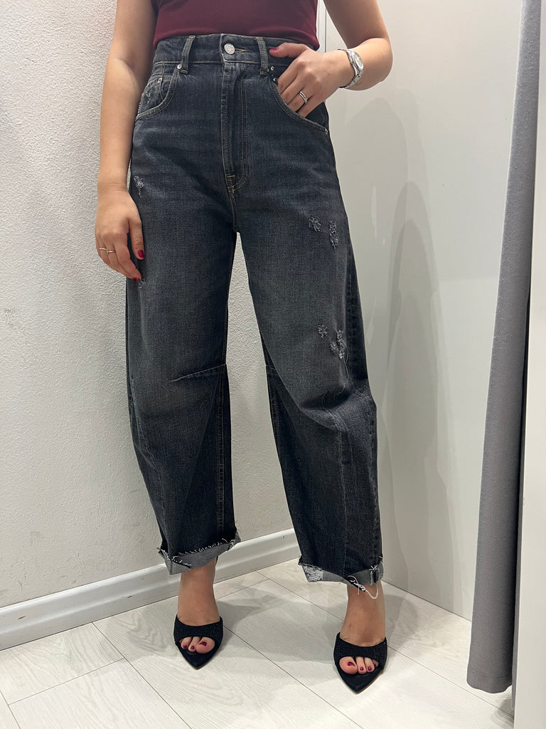 HaveOne•Jeans barrel Barbara con rotture nero