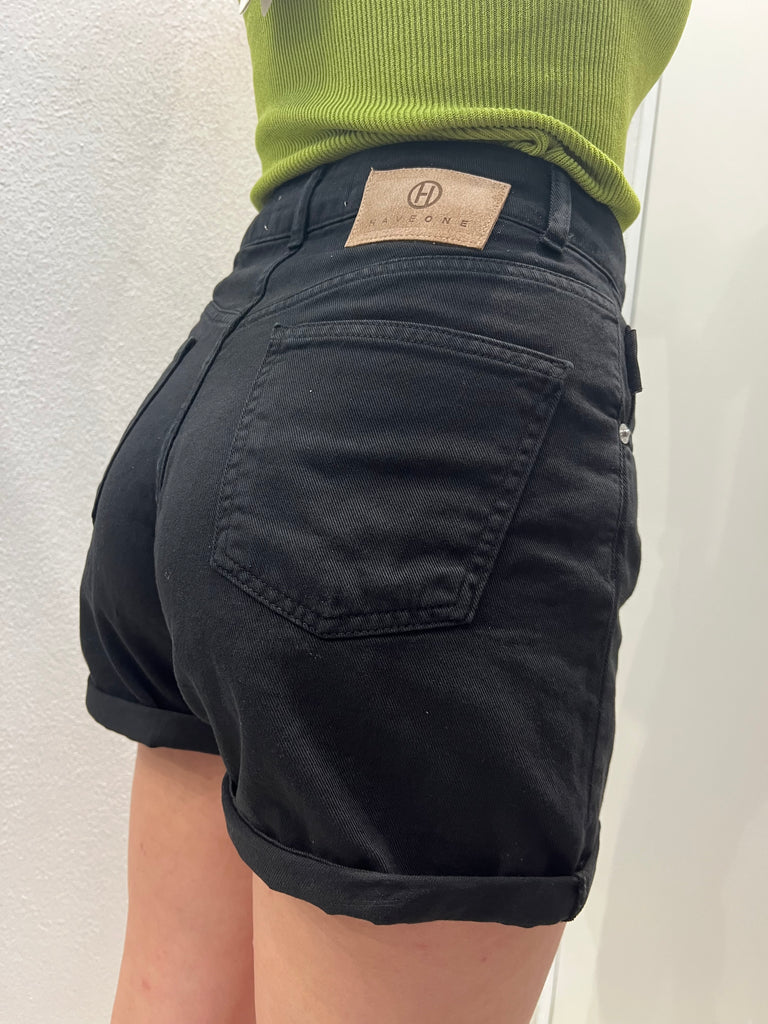MSS💥HaveOne•Shorts in jeans con risvolto•Nero