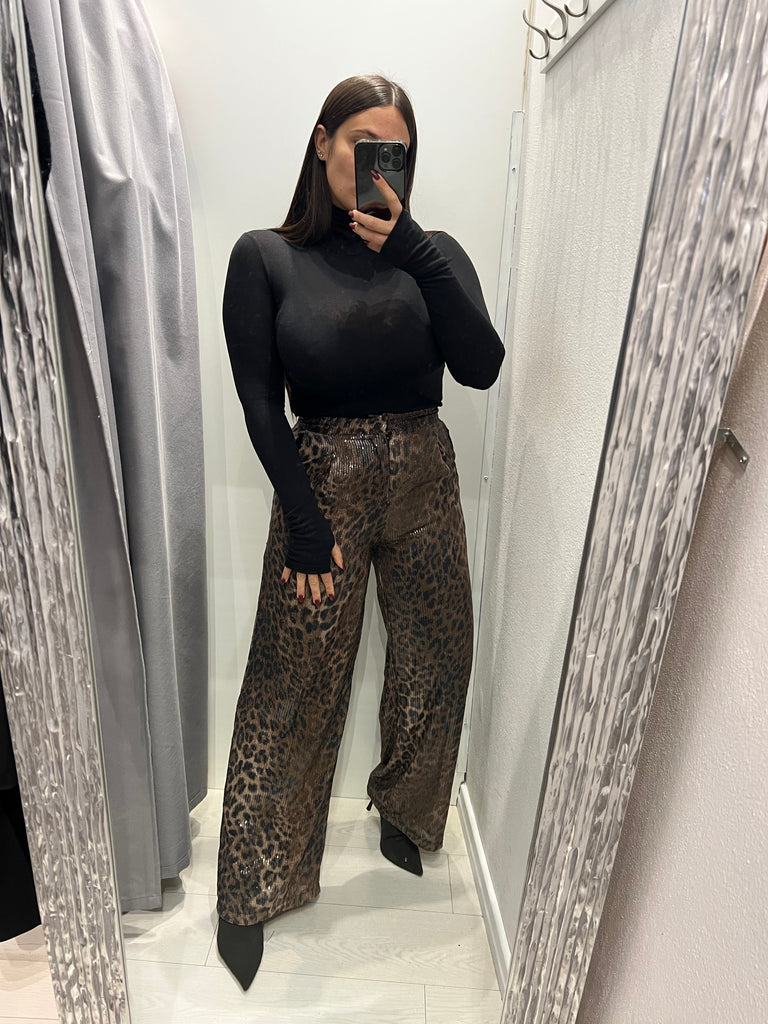 BLK30 LUMINA•Pantalone palazzo maculato paillettes