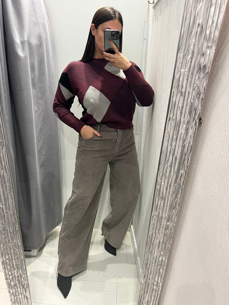 HaveOne•Pantalone Bella fango costina di velluto