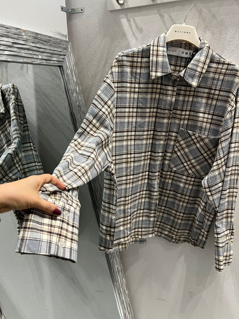 HaveOne•Camicia check grigio/panna/moro