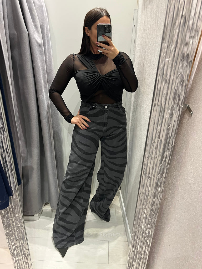 HaveOne•Jeans palazzo zebrato grigio nero