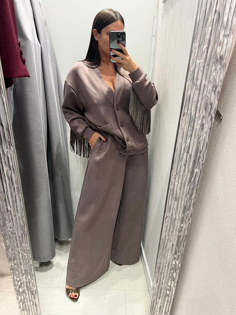 LUMINA•Pantalone palazzo in felpa con coulisse Arizona•Fango