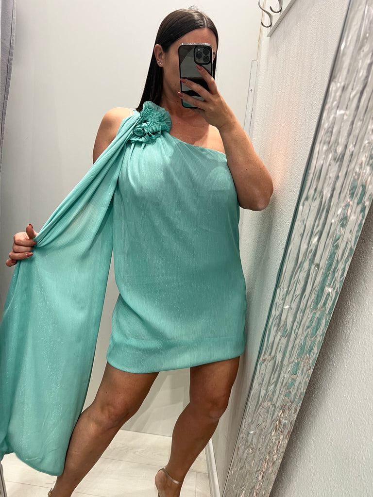 🚨Souvenir•Abitino monospalla filo lurex acqua