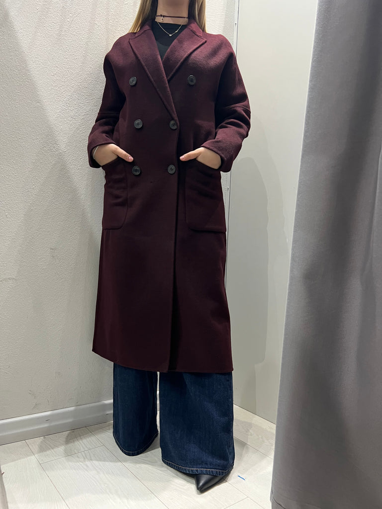 ViCOLO•Cappotto lana doppiopetto tasche applicate Bordeaux