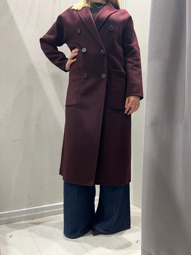 ViCOLO•Cappotto lana doppiopetto tasche applicate Bordeaux