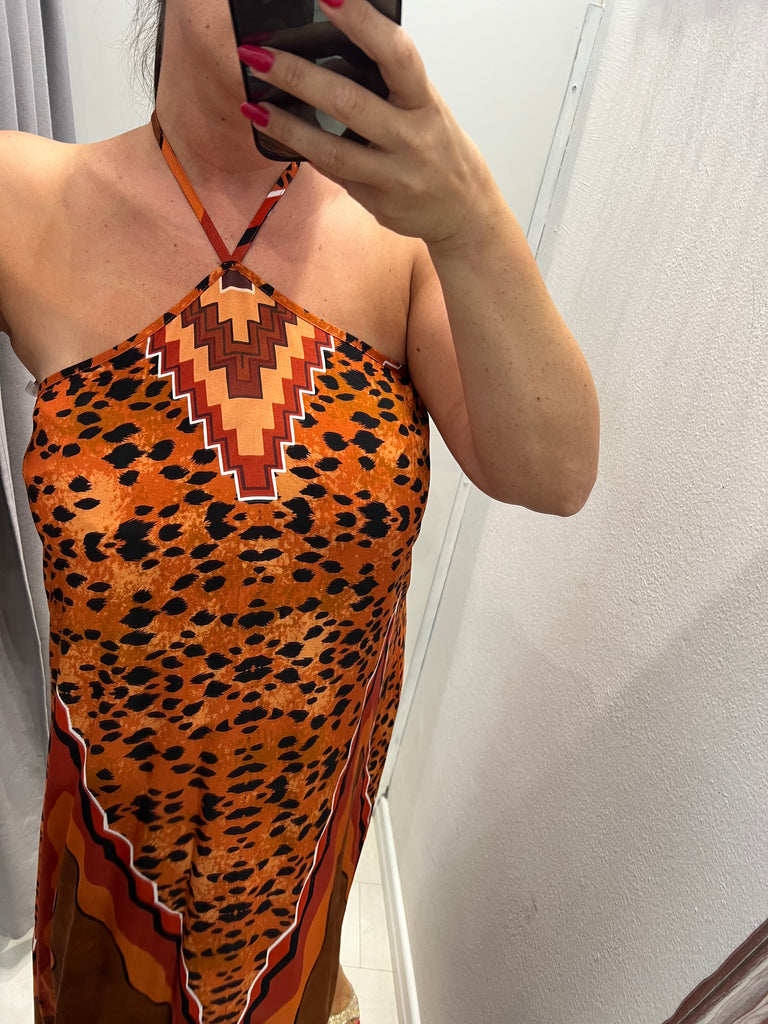 MSS💥HaveOne•Abito viscosa stampa tiger arancio