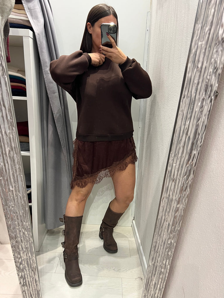 LUMINA•Abitino felpa e finale raso pizzo•Più colori