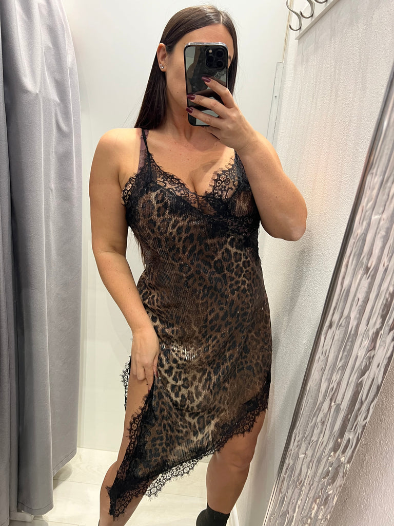 BLK30 LUMINA•Abitino maculato asimmetrico paillettes con pizzo