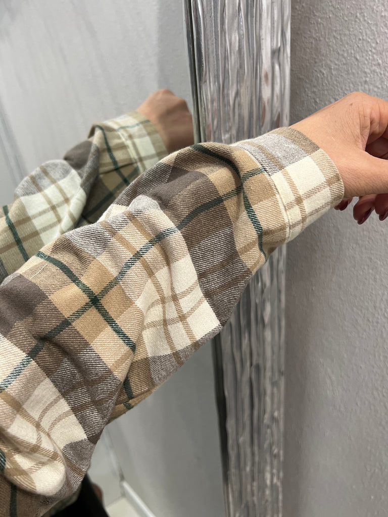 HaveOne•Camicia flanella check tortora/beige/verde