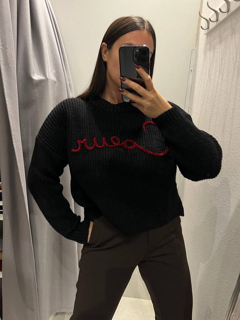 LUMINA•Maglione nero scritta ciniglia Coeur