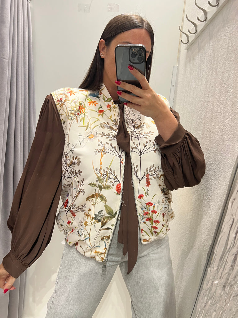 MSS💥ViCOLO•Bomber smanicato stampa botanica