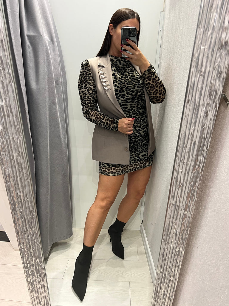 Philia Loft•Gilet tortora spille strass
