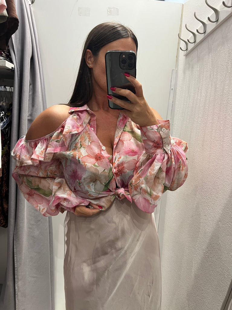 MSS💥ViCOLO•Camicia spalle scoperte floreale rosa
