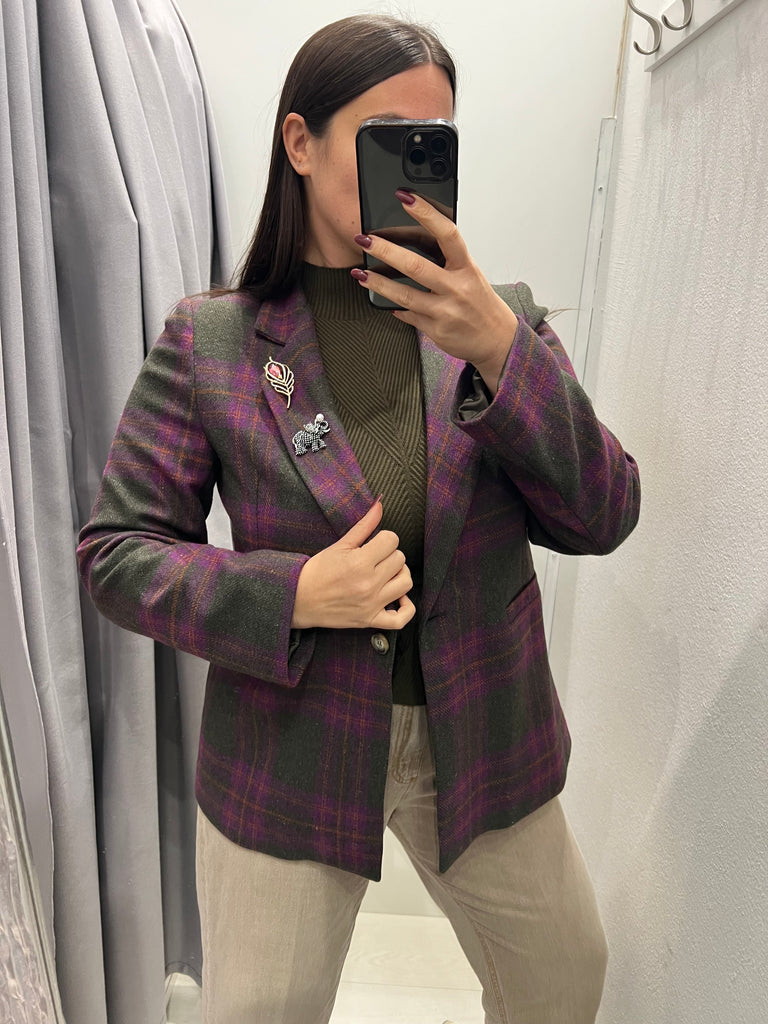 Susy Mix•Giacca lana check militare/viola/zucca
