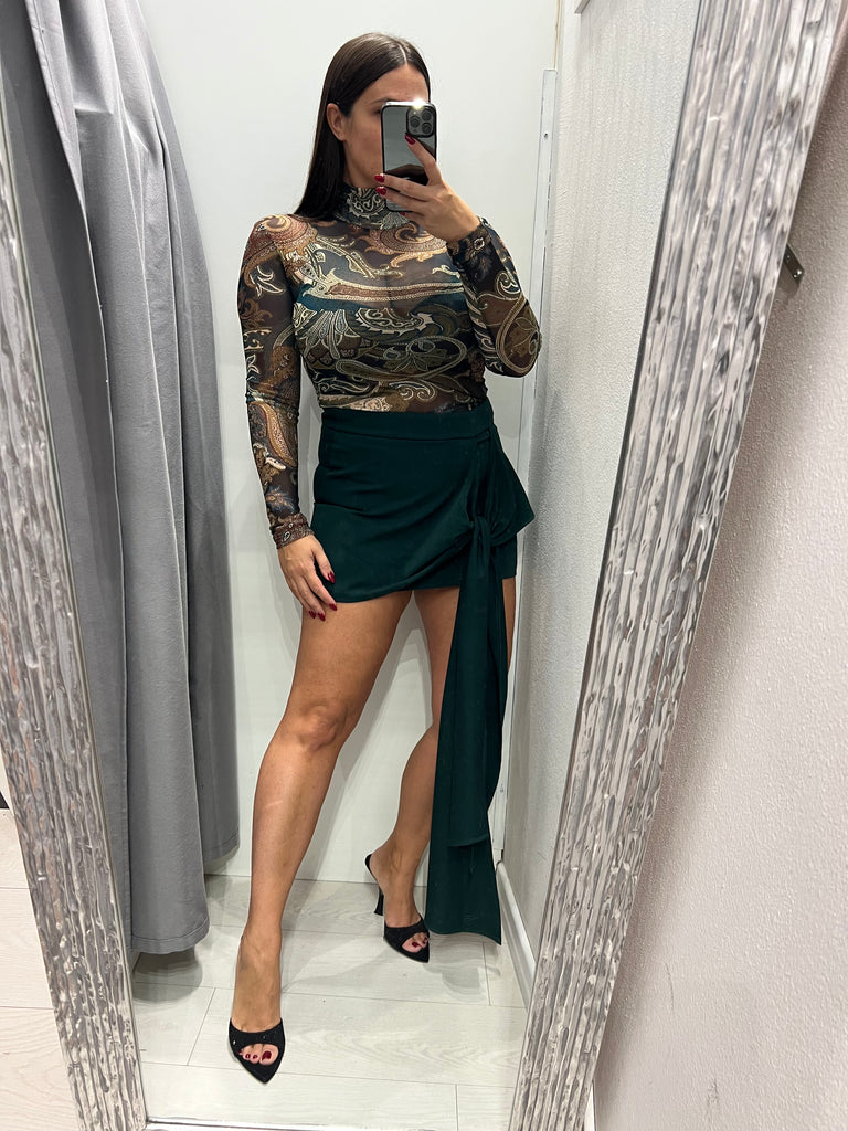 LUMINA•Gonna pantaloncino Verde bottiglia drappo