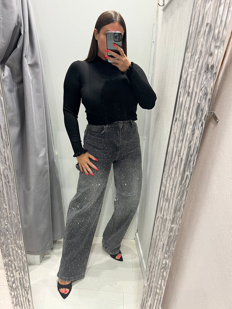 KONTATTO•Jeans worker nero slavato strass