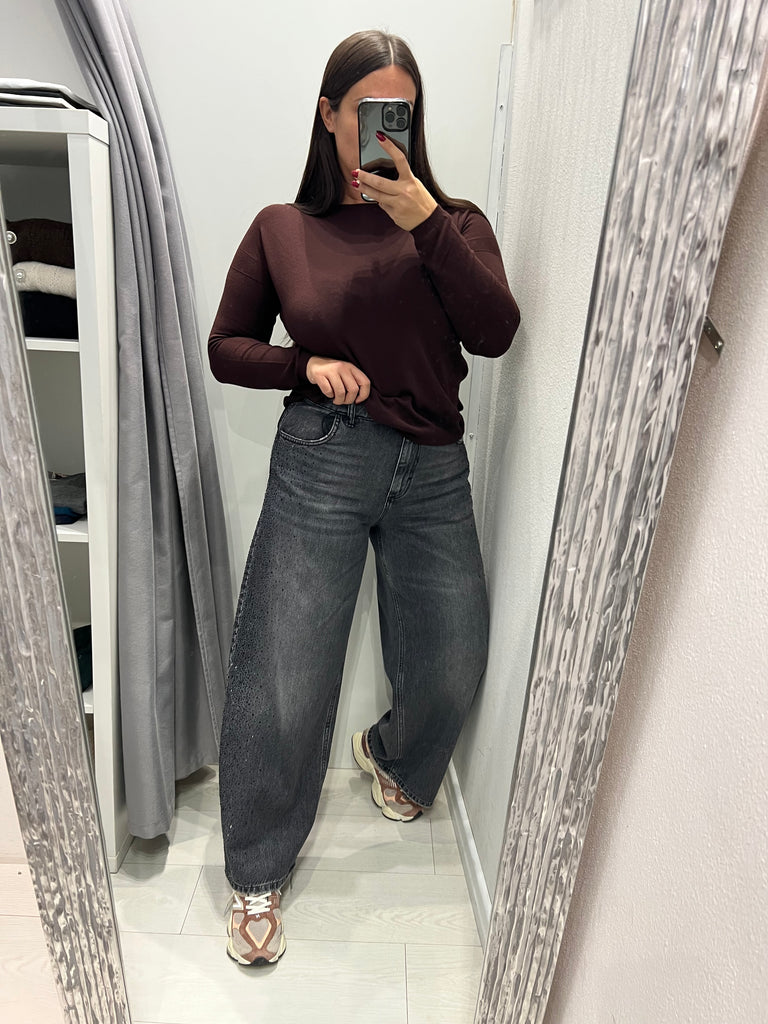 Philia Loft•Jeans palazzo strass neri