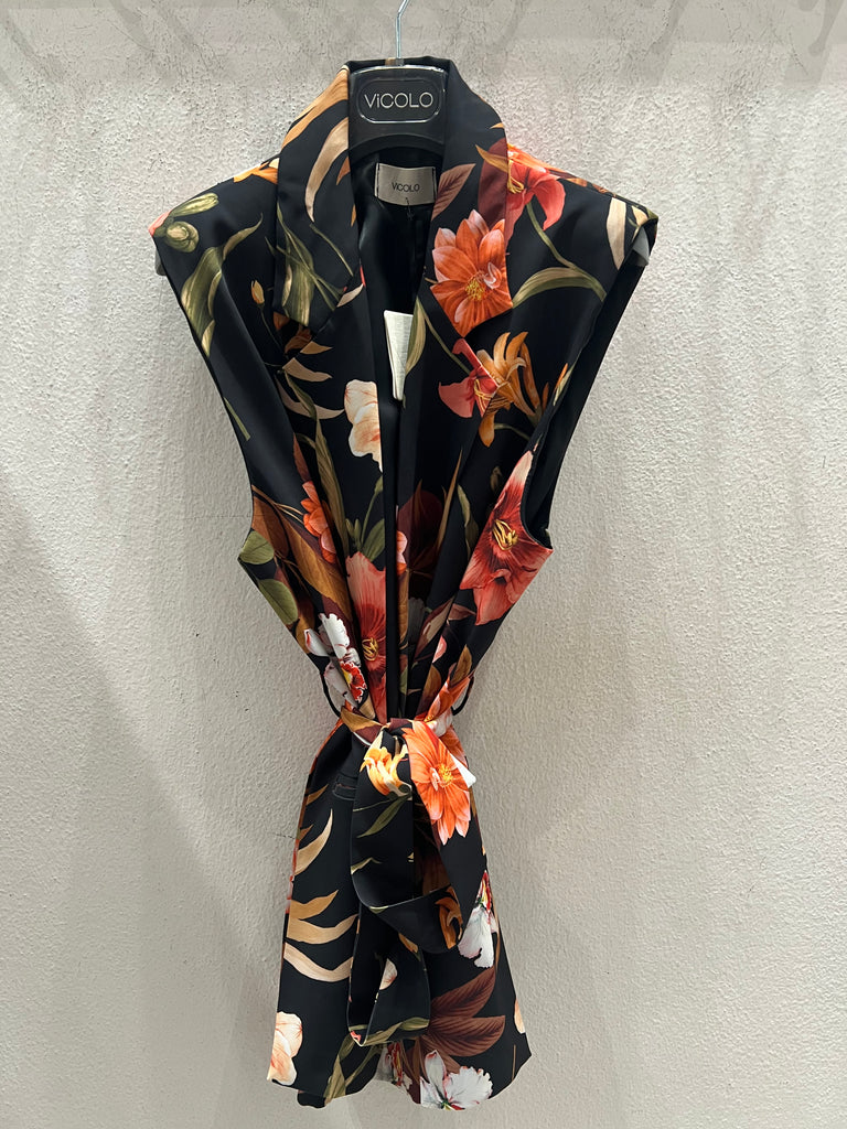 🚨ViCOLO•Gilet floreale base nera con fusciacca
