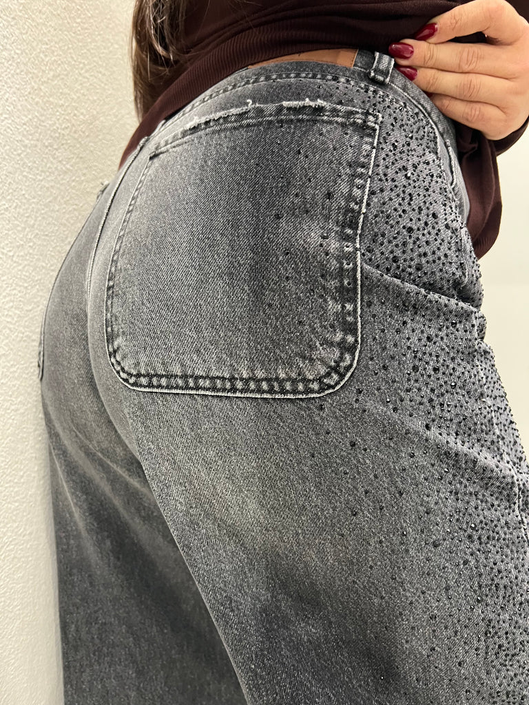 Philia Loft•Jeans palazzo strass neri