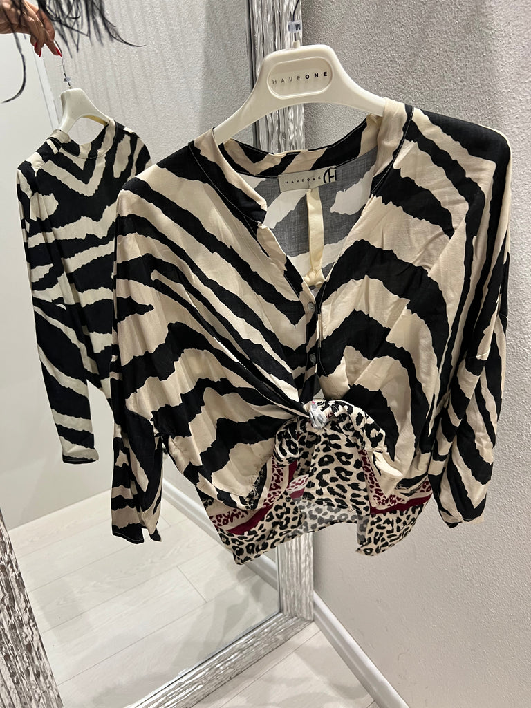 HaveOne•Camicia coreana in mussola•Animalier