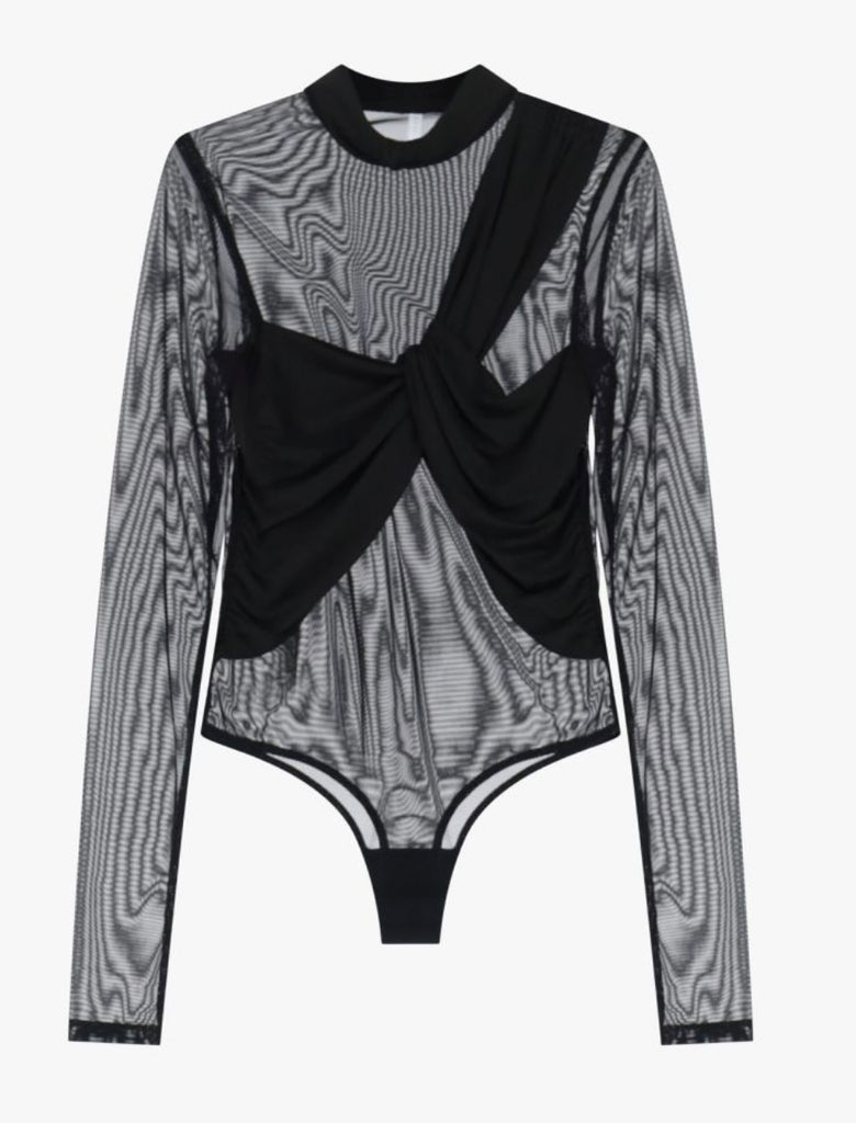 IMPERIAL•Maglia body in tulle con inserti tessuto