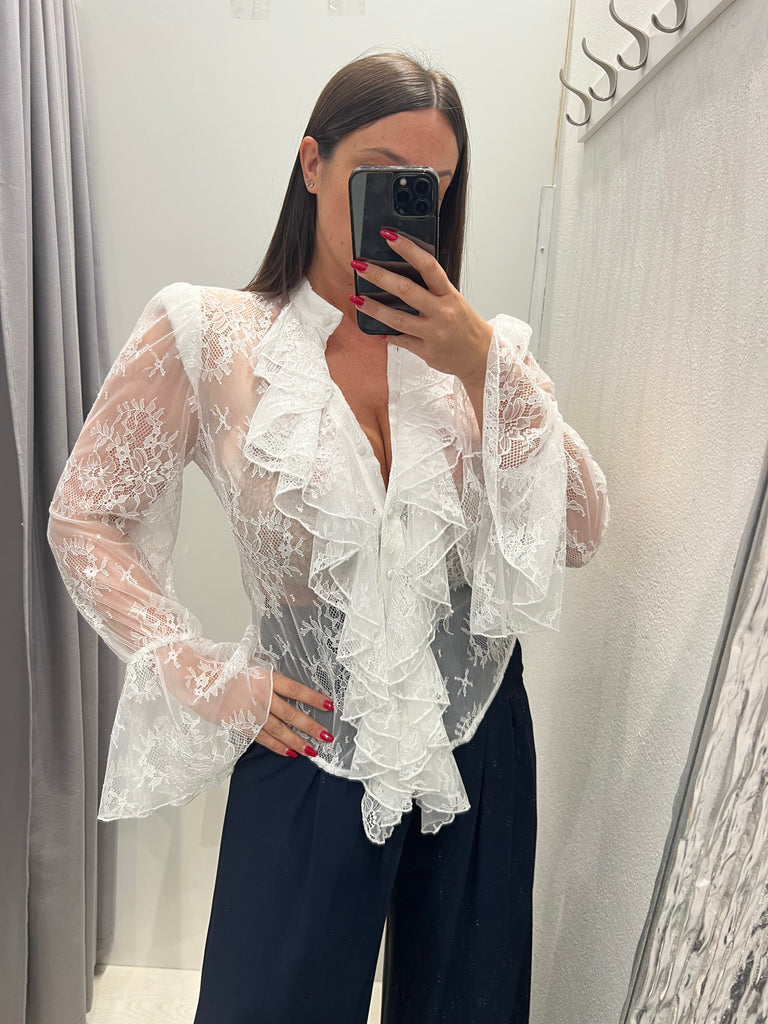 IMPERIAL•Camicia bianca pizzo rouches