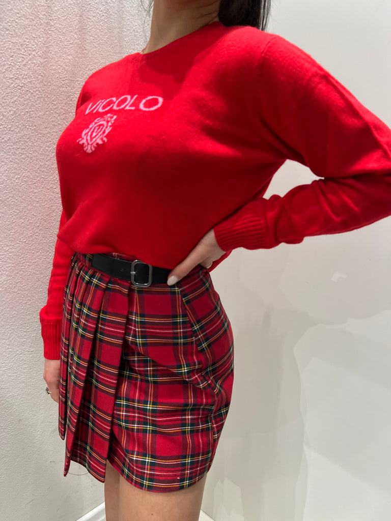 Vicolo-Gonna pieghe tartan base rossa