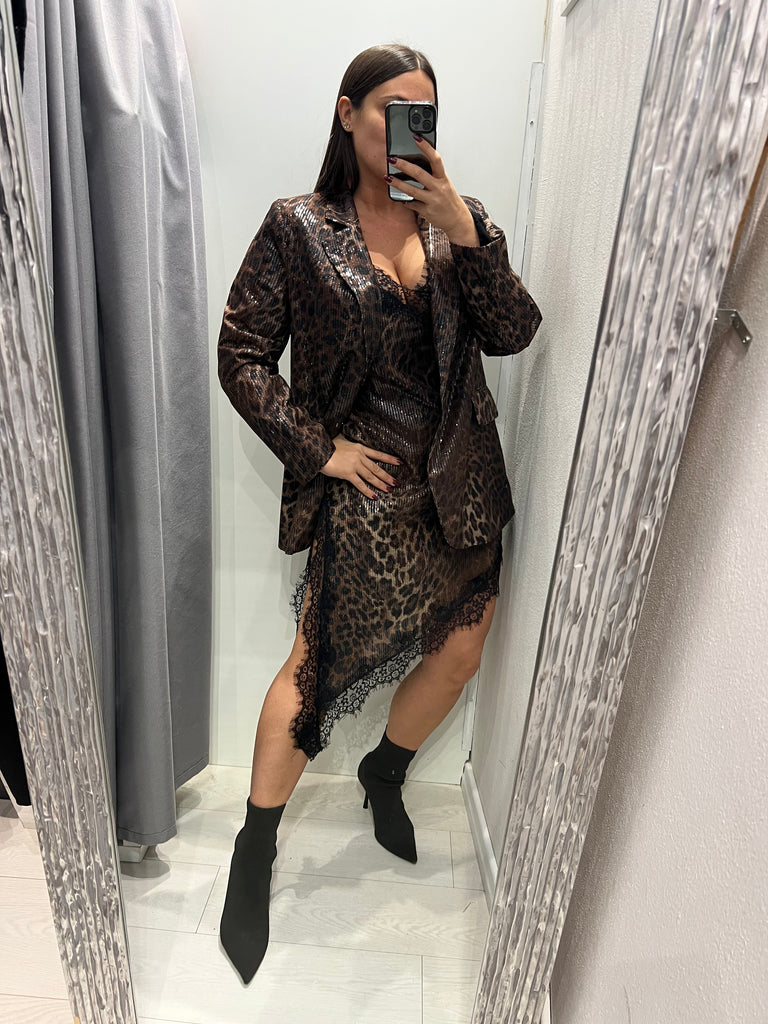 BLK30 LUMINA•Abitino maculato asimmetrico paillettes con pizzo