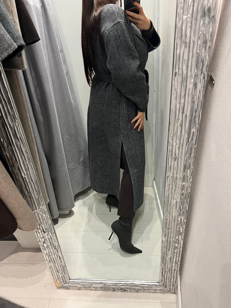 ViCOLO•Cappotto lana spigato cintura