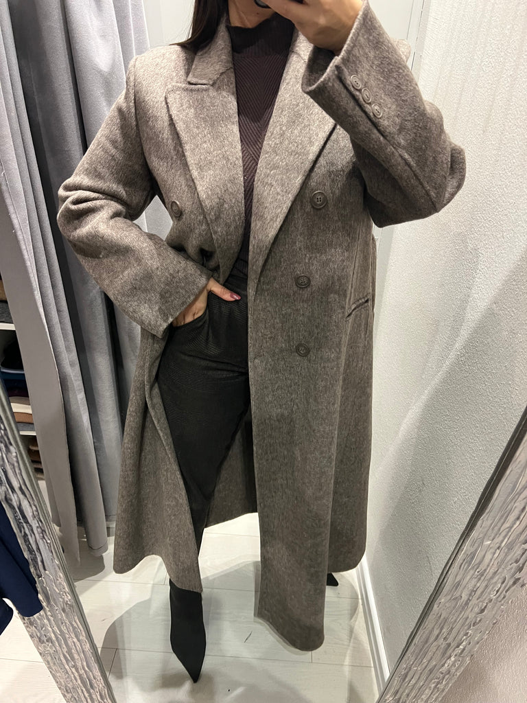 HaveOne•Cappotto doppiopetto con cintura e spacco