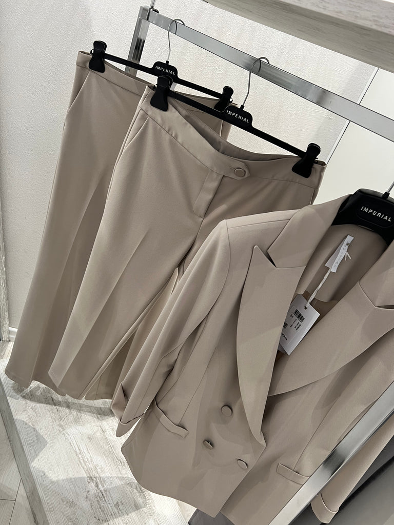 IMPERIAL•Pantalone con fascia in raso in vita•Beige luna