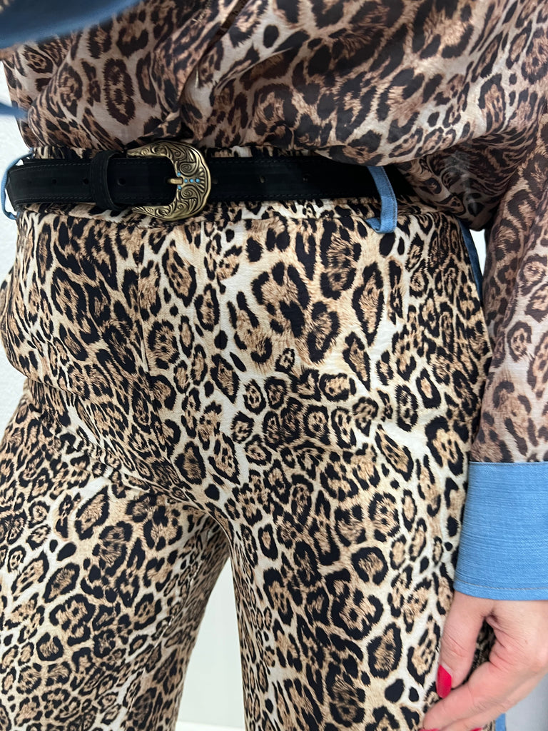 HaveOne•Pantalone maculato banda denim