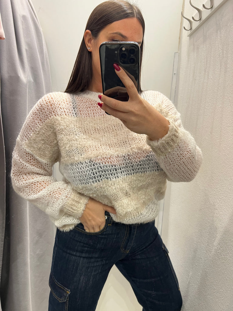 🚨KONTATTO•Maglione fasce effetto traforato•Più colori
