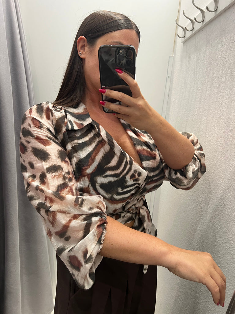MSS💥HaveOne•Camicia crop stampa animalier fiocco